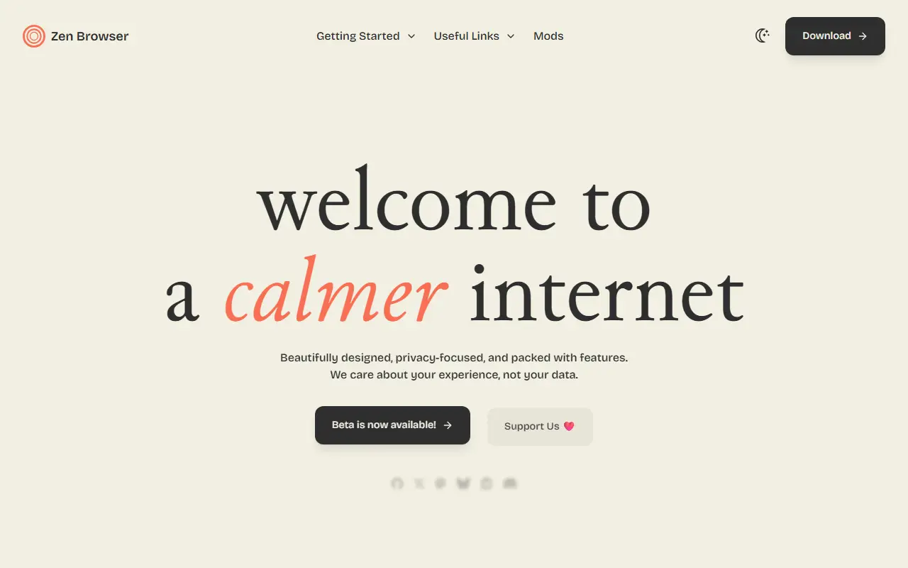 Zen Browser homepage screenshot