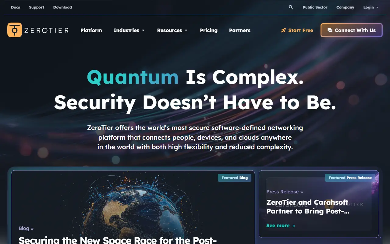 ZeroTier homepage screenshot