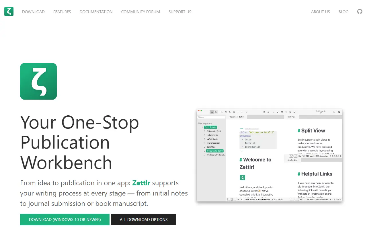 Zettlr homepage screenshot