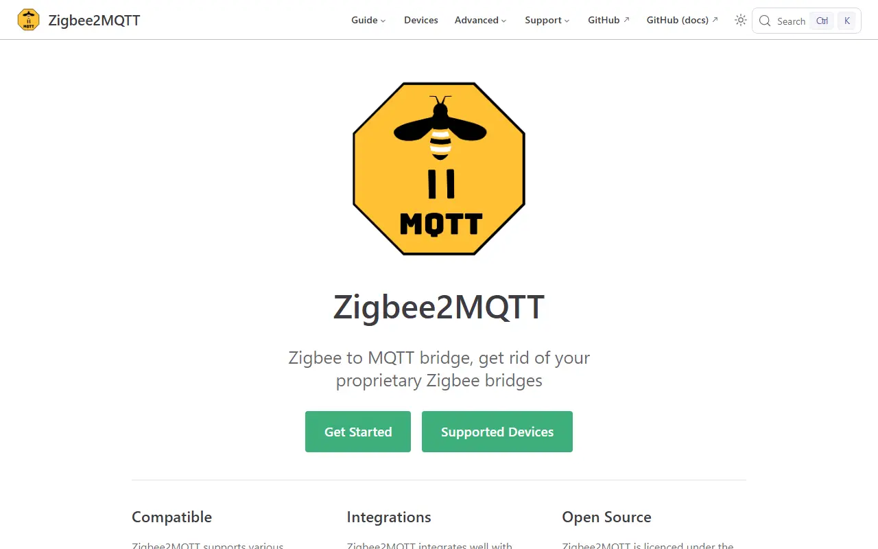 Zigbee2MQTT homepage screenshot