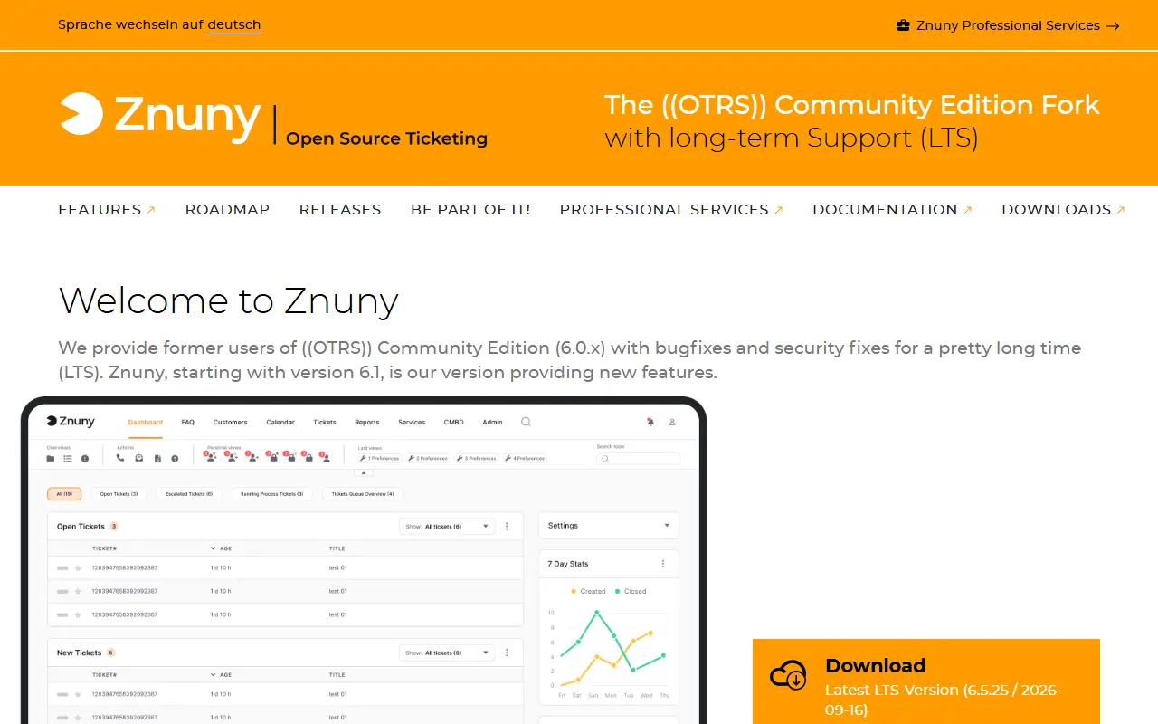 Znuny homepage screenshot