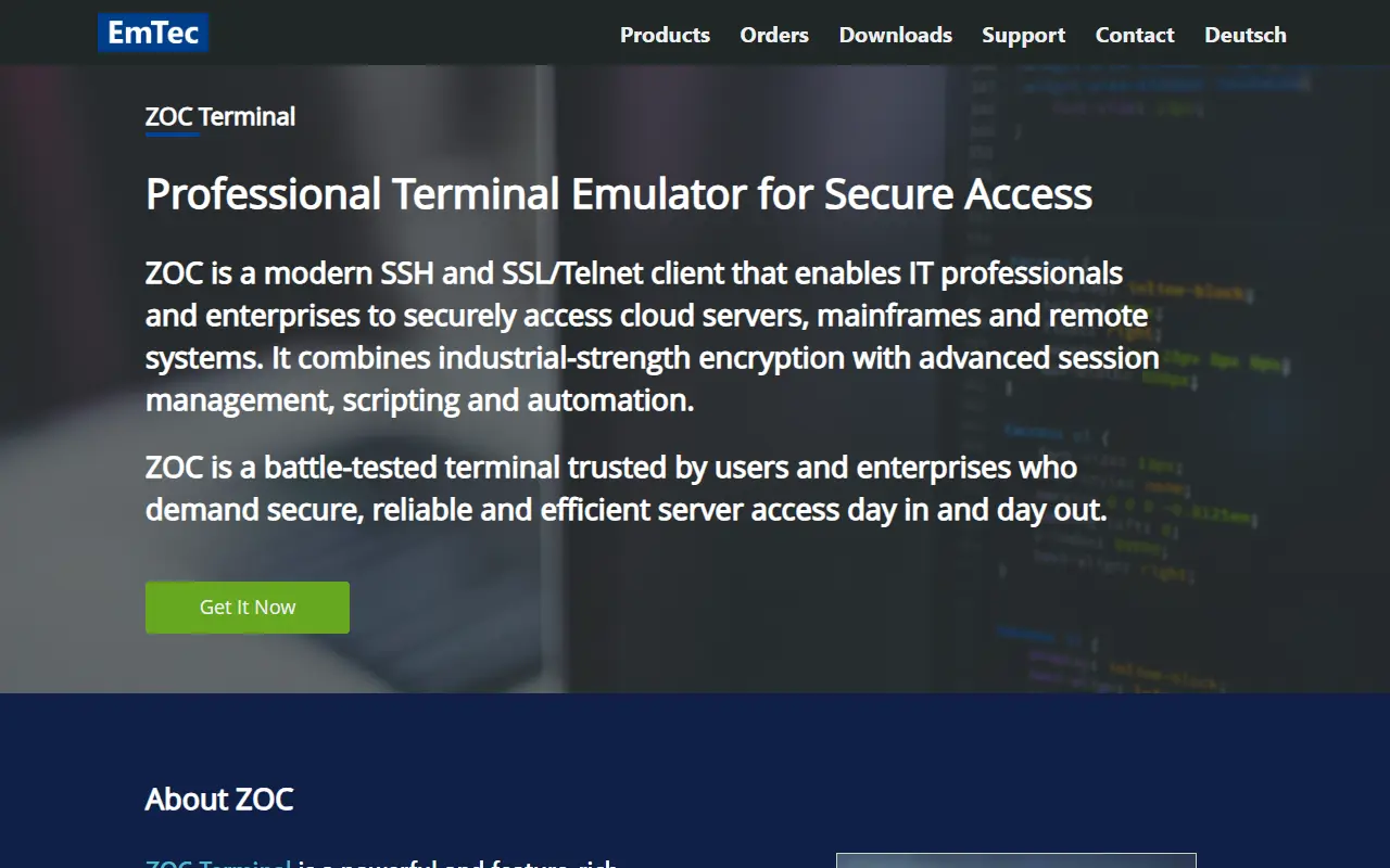 ZOC Terminal homepage screenshot