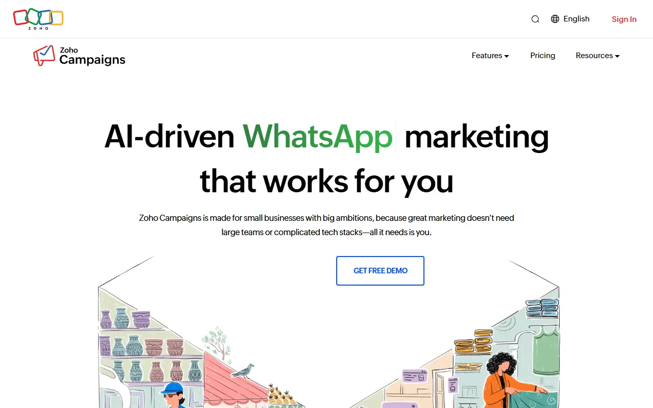 Zoho Campaigns homepage screenshot
