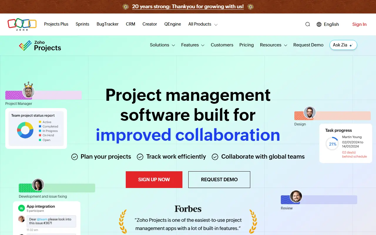 Zoho Projects homepage screenshot