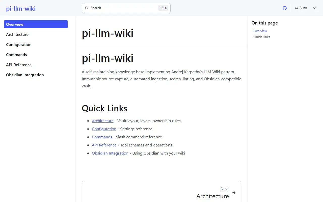 pi-llm-wiki homepage screenshot