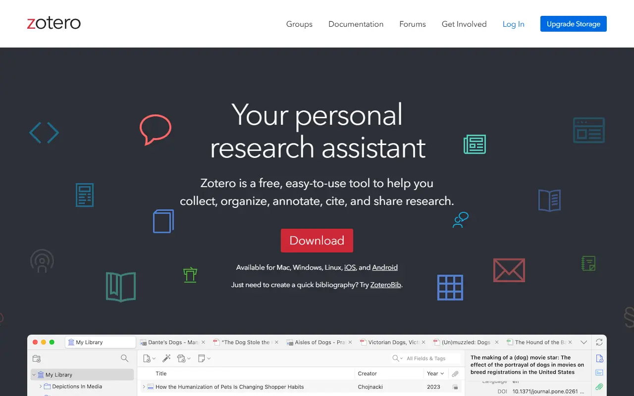 Zotero homepage screenshot