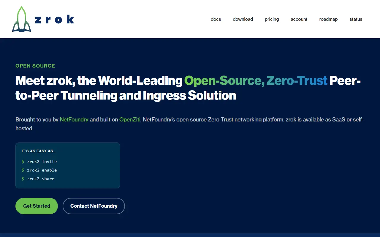 Zrok homepage screenshot