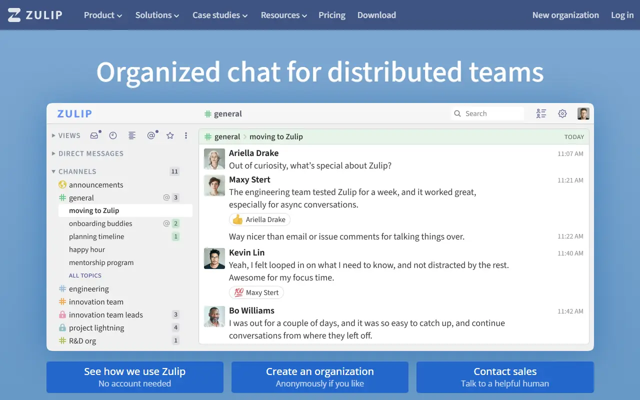 Zulip homepage screenshot